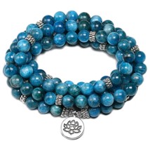 Mala Bracelets Revelation In Natural Apatite 8MM 108 Beads Bracelets Yoga Medita - £37.45 GBP