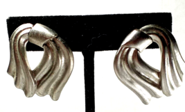 Vintage Silver Color MONET Art Deco Style Pierced  Earrings, signed - £13.10 GBP