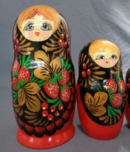 5 Pc Russian Wood Nesting Doll Set Strawberry Lady Hand Made Artist Signed 6.5&quot; - £18.53 GBP