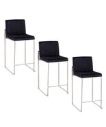 LumiSource Fuji 26" Contemporary High Back Counter Stool Black Velvet Set 3 - $509.99
