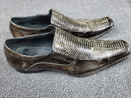 Aldo Shoes Men&#39;s US9 EU43 Dress Brown Leather Loafer Slip On Snakeskin Pattern - £28.38 GBP