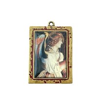 Angel Altered Art Bead Drop Antiqued Brass Frame Red Accent Focal Pendant - $4.99