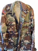Vintage US Military Jacket Mens Medium Long LS Woodland Camo Army Button... - $19.75