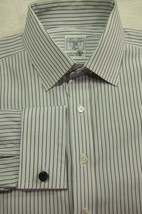 GORGEOUS Brooks Brothers English Blue &amp; Gray Stripe French Cuff Shirt 15x33 - £21.38 GBP