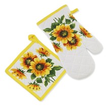 COLOURFUL SUNFLOWERS POTHOLDER AND OVEN GLOVE 2 SETS - $38.56