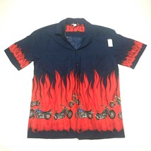 Aloha Republic Hawaiian Button Down Shirt Mens L Red Blue Flames Motorcy... - £14.62 GBP