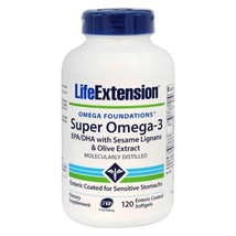 Life Extension Super Omega-3 EPA/DHA w/Sesame Lignans&Olive,120 Enteric Softgels - $29.25