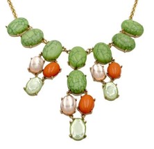 Ladies Chunky Bib Statement Necklace Vintage Green Orange Gold Beads Choker - £10.08 GBP