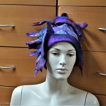 UNIQUE FELTED WOOL ARTSY HAT HAND MADE IN EUROPE OOAK HOLIDAY GIFT FOR W... - £129.80 GBP