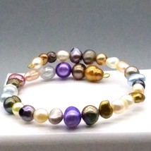 Vintage Multi Colored Pearls Memory Wire Bracelet, Colorful Pearl Cuff - £40.20 GBP