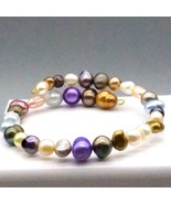 Vintage Multi Colored Pearls Memory Wire Bracelet, Colorful Pearl Cuff - £40.31 GBP