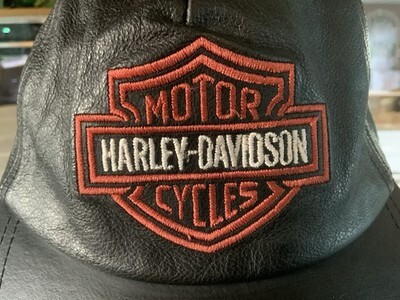 Vntg Authentic HARLEY-DAVIDSON Black Genuine Leather Adjustable Hat Cap One Size Item image 10