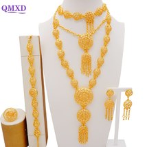 Crystal Flower Dubai Gold Color Jewelry Sets For Women Bridal Long Tassel Neckla - £35.13 GBP
