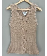 Jenni Max NYC Women’s Sleeveless Beige Knit Fur Sweater Size Medium - $27.72