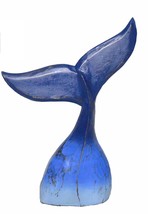 Hand Carved Wood Humpback Ombre Blue Whale Tail Table Top Carving Sculpture Ocea - £23.69 GBP