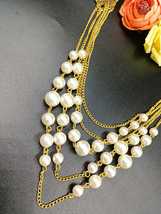 Five layered faux pearl necklace with gold toned chain For Wonen &amp; girls - £28.29 GBP
