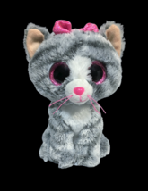 Ty Beanie Boos KIKI Grey Cat Plush Stuffed Animal Toy 6&quot; inch Pink Glitt... - £14.38 GBP