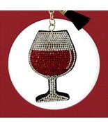 Adorable Rhinestone Wine Glass Keychain with Backpack Charm - $7.92