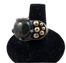 Very Unique Vintage Sterling Silver Modernist Agate &amp; 18K Gold Ball Ring - $123.75