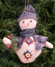 Folk Art Hand Crafted Burlap Snowman Christmas Ornament - £10.21 GBP