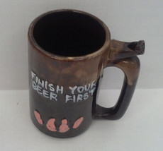 vintage brown pink feet finish your beer first mug coffee cup travel sou... - $19.75