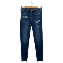 American Eagle Jegging Jeans Womens 4 Blue Distressed Stretch Frayed Hem... - $24.74
