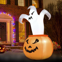 Inflatable Ghost in Pumpkin 6-Feet Halloween Blow-Up LED Lights Outdoor Decor - £41.93 GBP