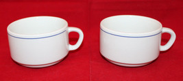 Richard Ginori Porcelain Coffee Tea Mug Cups Set of 2 White Blue Band It... - $36.17