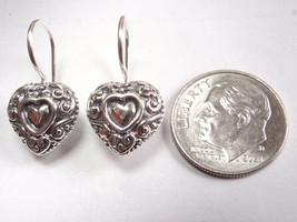 Heart Ornately Accented Wire Back 925 Sterling Silver Earrings - £12.94 GBP