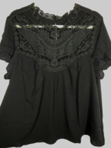 Torrid Plus Size 4X Black Crochet Yoke Short Flutter Sleeve Gauze Blouse - £23.48 GBP