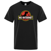 No internet T shirt men dino tshirt funny Harajuku Tops Jurassic offline park - £16.06 GBP