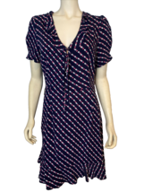 Who What Wear Navy, Pink, White Polka Dot V Neck Short Sleeve Pencil Dre... - $14.24
