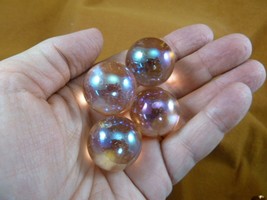 (L-60) Four 24mm vintage MARBLES iridescent clear pink yellow blue sphere marble - £11.15 GBP
