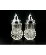 Cut Glass Salt &amp; Pepper Shakers, Faceted Diamonds, Metal Lids, Vintage 1... - $24.45