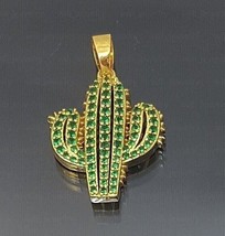 14K Yellow Gold Plated 2.00Ct Round Simulated Green Emerald Cactus Pendant - £69.20 GBP