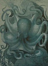Wall Art Print 19th C Octopus in the Sea 39x54 54x39 Blue Linen Unframe - £477.23 GBP