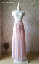 BLUSH PINK Tulle Maxi Skirt Bridesmaid Plus Size Tulle Skirt Outfit image 2