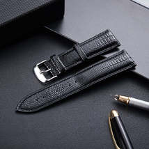 Lizard Texture Leather Strap  Watch Band, Size: 22mm(Black) - £3.11 GBP