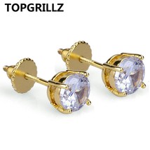 TOPGRILLZ Hip Hop Iced Out Bling 6mm Round CZ Stone Earrings Gold/Silver Color M - £11.46 GBP