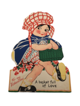 Valentine Card Vintage A Basket Full of Love Lollipop Holder Girl Valentines Day - £5.97 GBP