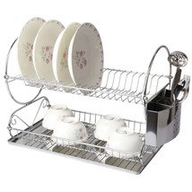 MegaChef 17.5&quot; Chrome Plated SS Two Shelf Dish Drying Rack w Drain Tray &amp; Holder - £37.81 GBP
