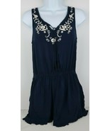 Women&#39;s Romper Navy Blue Short Floral Lace Jumpsuit w/ Adjustable String... - £11.01 GBP