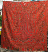 Victorian Antique Kashmir Hand Woven Wool Paisley Piano Shawl Tapestry 63&quot; x 63&quot; - £143.08 GBP
