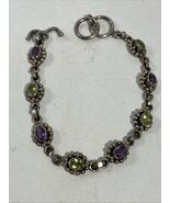 Peridot &amp; Amethyst Unmarked Silver Bracelet - $29.65