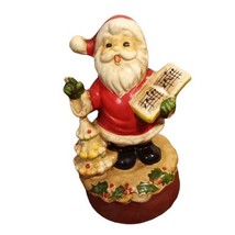 Vtg Homco Chalkware Rotating Santa Claus White Christmas Tree Music Box 7x4 READ - $23.33