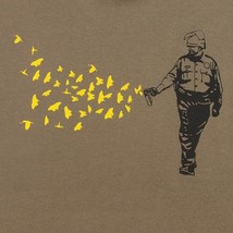 Mens Pepper Spray Cop -butterflies birds on American Apparel army  t shirt , ava - £18.17 GBP