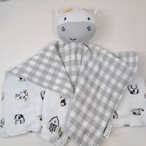 Rabbit + Bear organic Emily Oliver COW lovey Security Blanket grey plaid... - $656.98 MXN