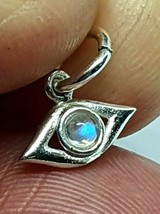 Evil Eye Moonstone Tiny Chain Charm Talisman Protection Argent Sterling 925 - £11.21 GBP