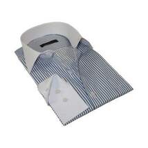 Men's Shirt MARCUZZI Turkey 100% Cotton Marc4 Navy Stripe White Collar and Cuffs image 5