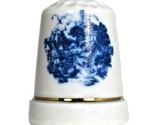 Victorian Medieval Village Blue Background Souvenir Porcelain Thimble - $8.29